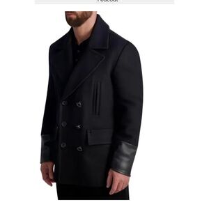 Karl Lagerfeld Men's Black Double-Breasted Coat